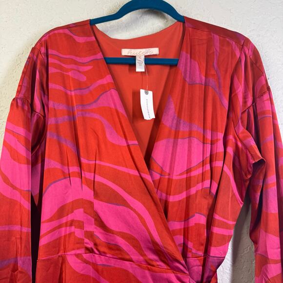 HUTCH ANTHROPOLOGIE Dress XL Ciara Zebra Striped Wrap Puff Sleeve Tie Closure - Picture 6 of 14